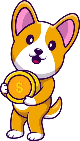 Corgi-Hund mit Goldmünze  Illustration