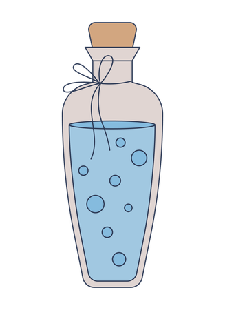 Corked glass potion bottle with floating bubbles  Illustration