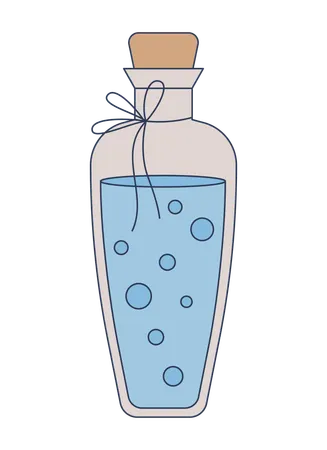 Corked glass potion bottle with floating bubbles  Illustration