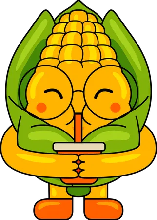 Corn Mascot drinking juice  Illustration