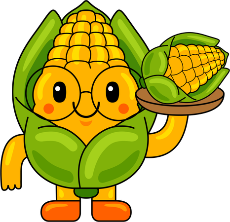 Corn Mascot holding corn plate  Illustration