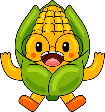 Corn Mascot jumping in air  Illustration