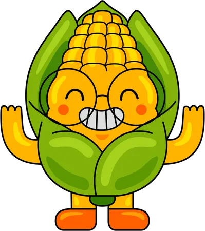 Corn Mascot raising both hands  Illustration