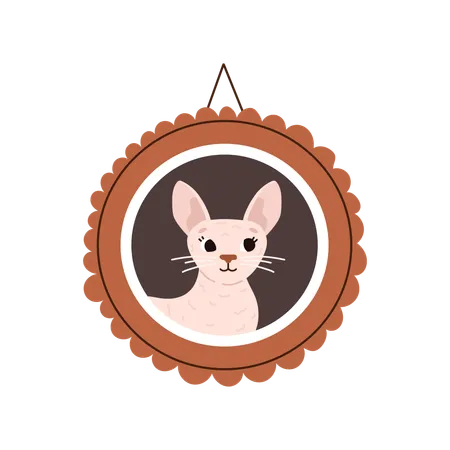 Cornish rex cat in picture frame hanging  Illustration