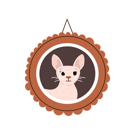 Cornish rex cat in picture frame hanging  Illustration