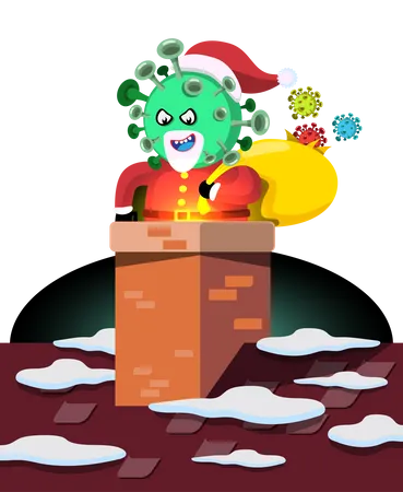 Corona Affected Santa going into house by chimney  Illustration
