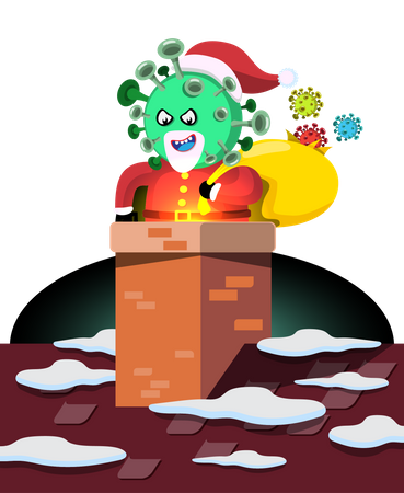 Corona Affected Santa going into house by chimney  Illustration