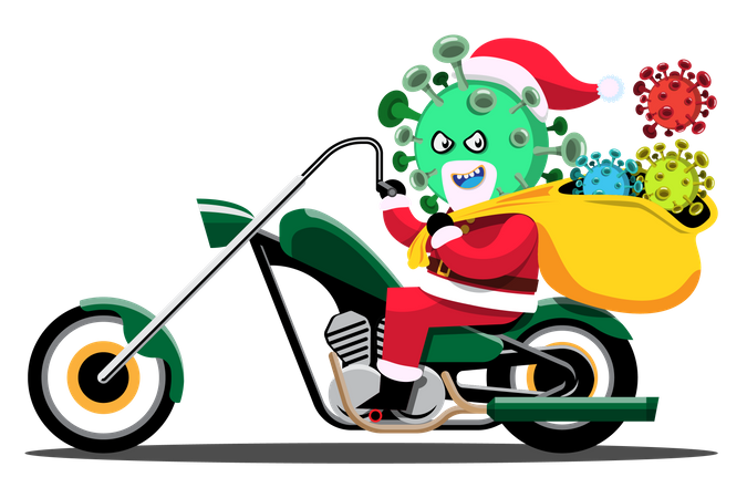 Corona Affected Santa riding bike  Illustration