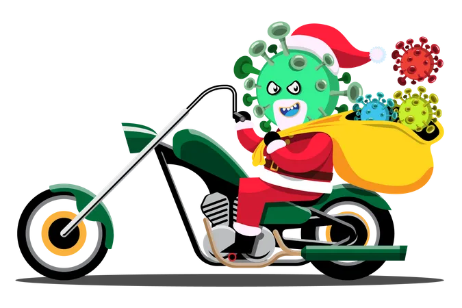 Corona Affected Santa riding bike  Illustration