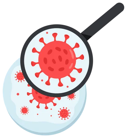 Medical Concept Of Bacteria Microbe Infection Virus Cell Test Close Up Under Magnifying Glass Illustration