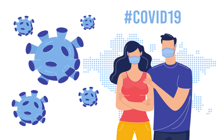 Danger du coronavirus, protection de la population humaine contre les maladies virales, prévention de la contamination avec le concept d'hygiène personnelle  Illustration