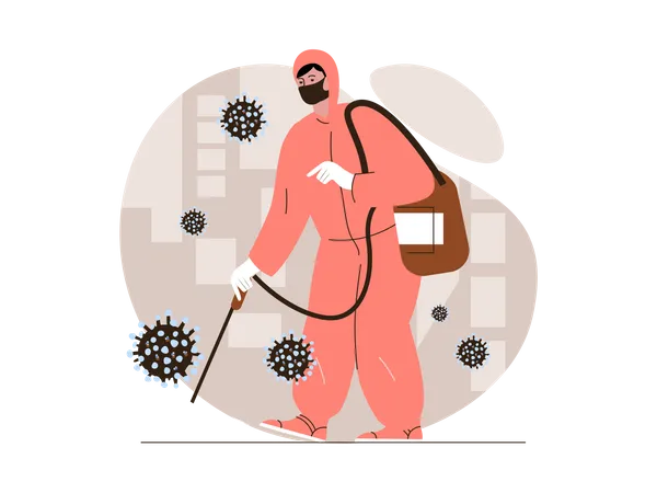 Coronavirus Concept Scenes Set Medical Worker Disinfects Street Measures Temperature Remote Working Quarantine Collection Of People Activities Vector Illustration Of Characters In Flat Design Illustration