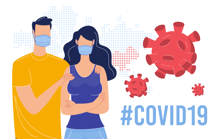 Crisis global de la epidemia de coronavirus, protección contra infecciones respiratorias peligrosas, contagiosas y letales, concepto de prevención de enfermedades infecciosas  Ilustración
