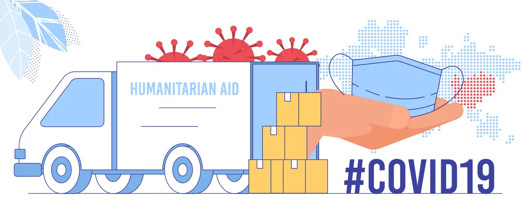 Coronavirus Epidemic Global Crisis, Humanitarian Aid Emergency Delivery, Face Mask Deficit Problem Solving Concept Illustration