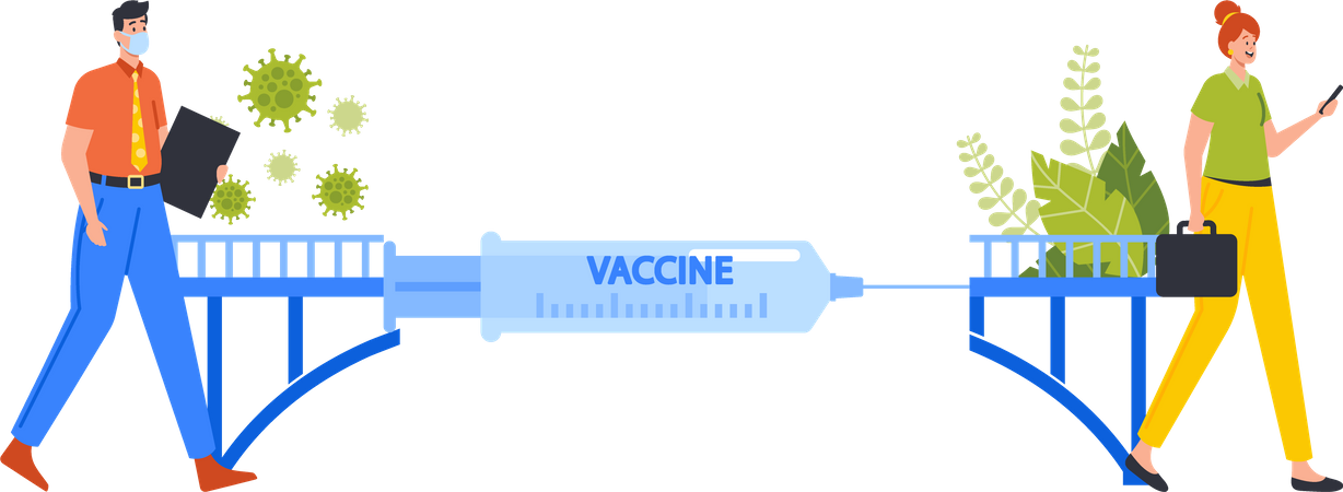 Coronavirus-Impfstoff ermöglicht es den Menschen, nach dem Lockdown wieder zu arbeiten  Illustration