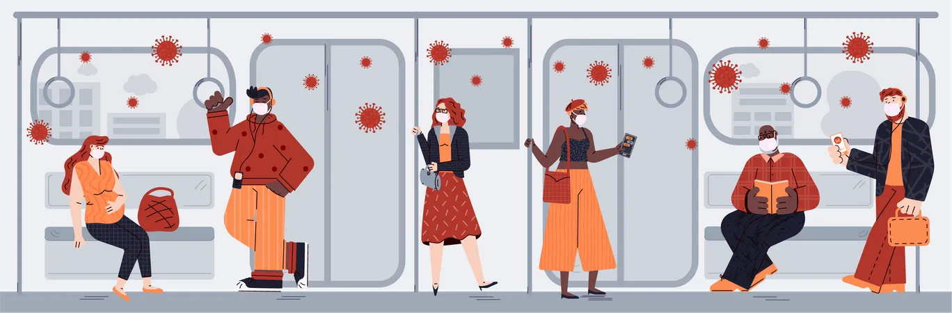 Coronavirus infection spread in subway train Illustration