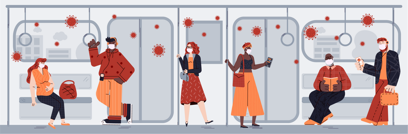 Coronavirus infection spread in subway train  Illustration