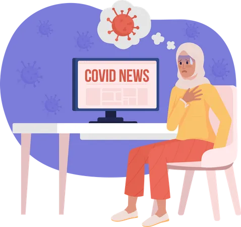 Coronavirus Panic Attack 2 D Vector Isolated Illustration Woman Scared Of Virus Flat Characters On Cartoon Background Covid Colourful Scene For Mobile Website Presentation Bebas Neue Font Used Illustration
