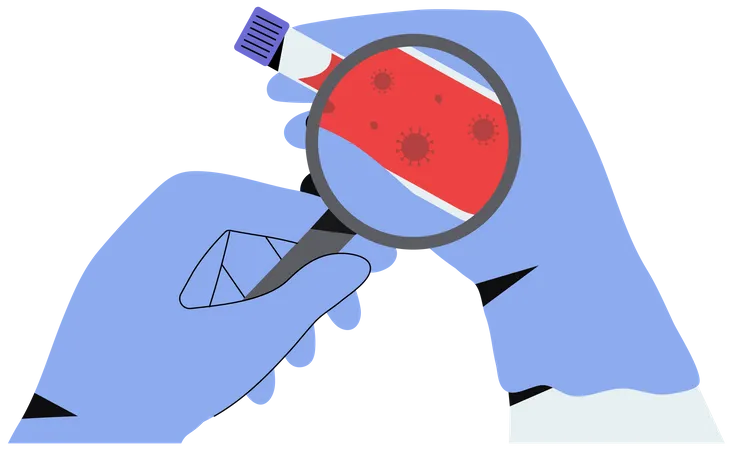 Doctor Or Laboratory Medical Staff Worker Hands In Gloves Holding Coronavirus Test Tube With Blood Sample Or Virus Illustration