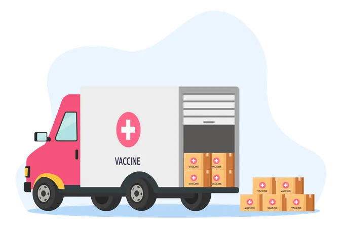Coronavirus Vaccine Distribution Via Truck Transportation Illustration