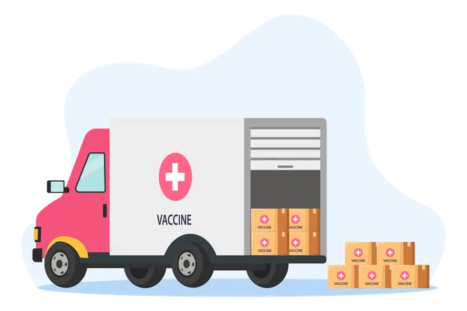 Coronavirus Vaccine Distribution Via Truck Transportation  Illustration