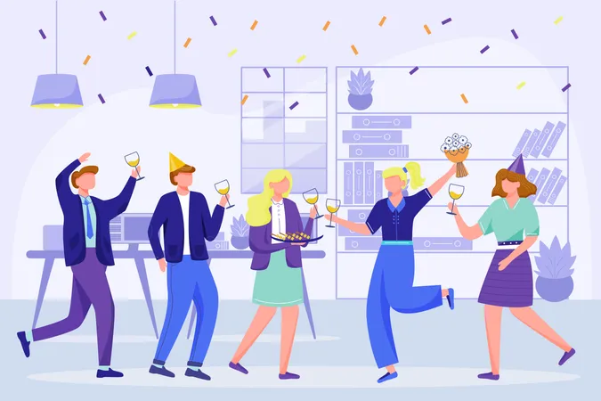 Corporate birthday party in office Illustration
