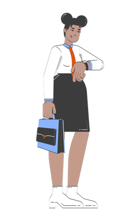 Corporate black woman wristwatch checking time with briefcase  Illustration
