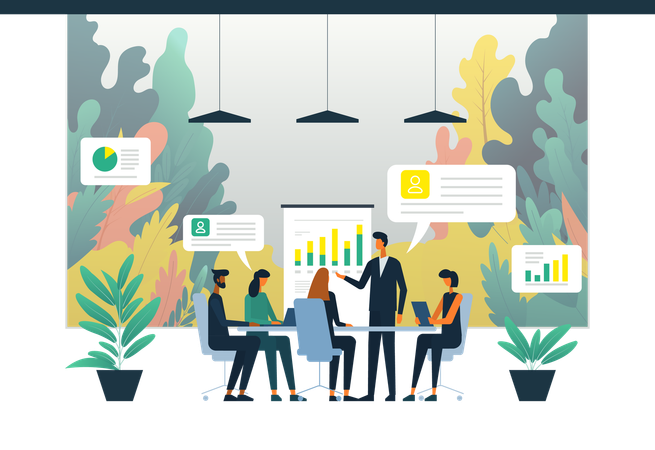 Corporate business team having meeting in virtual office room  Illustration