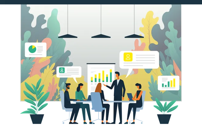 Corporate business team having meeting in virtual office room  Illustration