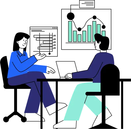 A Seated Woman Presents Statistical Data To Her Male Colleague Emphasizing The Importance Of Data In Business Decisions In A Modern Office Setting Illustration