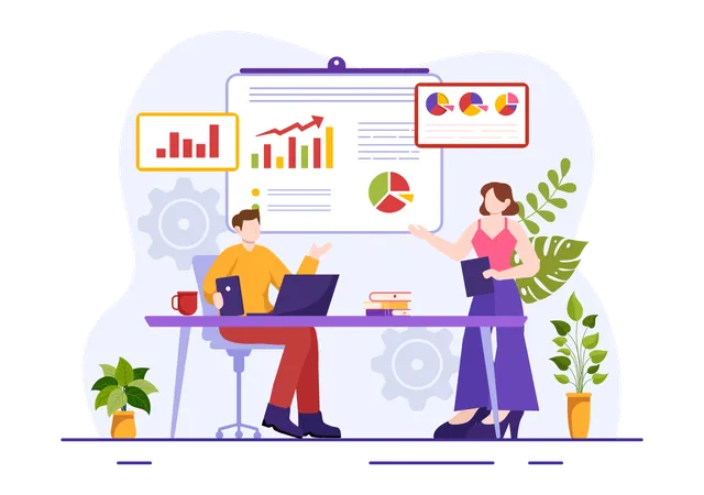 Business Meeting Vector Illustration With Businessman And Employees On Presentation Conference At Project Strategy In Flat Cartoon Background Illustration