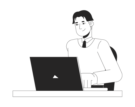 Corporate korean young adult man typing laptop  Illustration