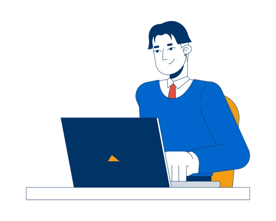 Corporate korean young adult man typing laptop  Illustration