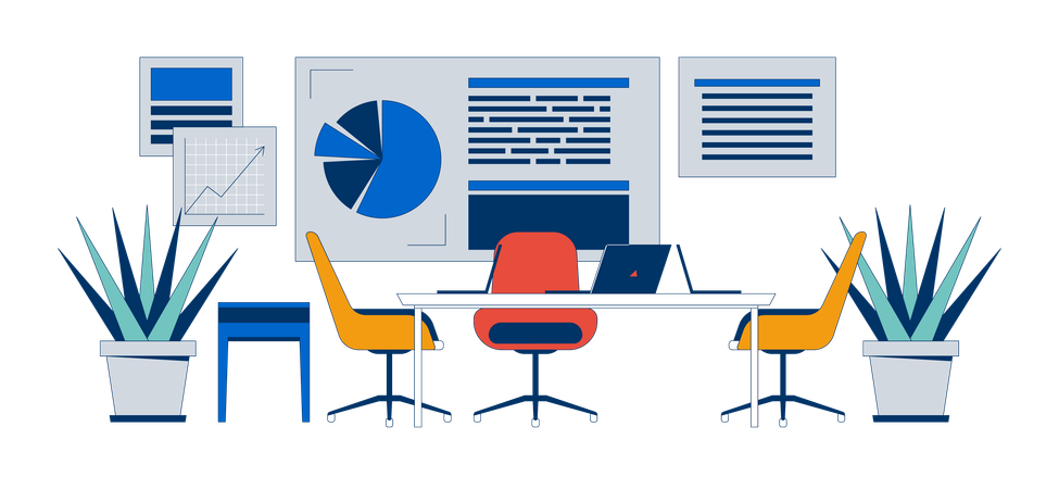 Corporate office interior with info charts  Illustration