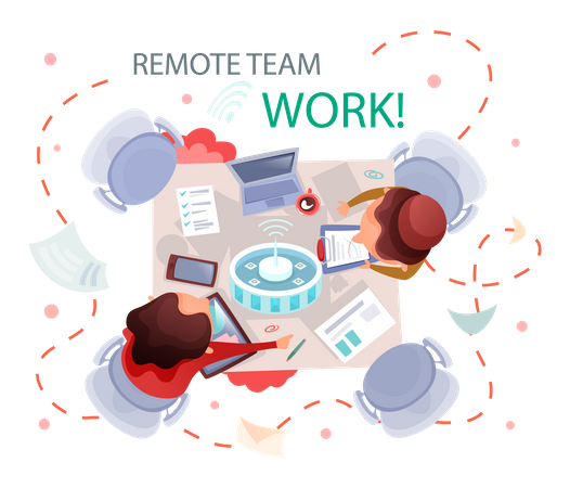 Corporate team working together via video call Illustration
