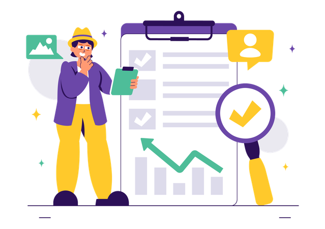 Corporate worker doing data investigation  Illustration