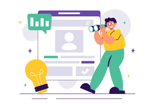 Corporate worker doing idea investigation  Illustration