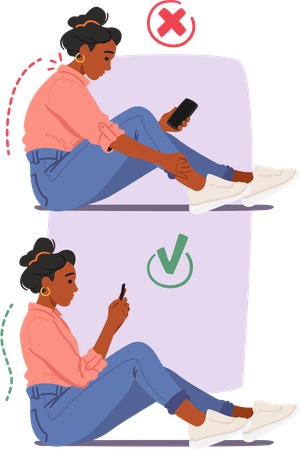 Correct and wrong poses for using mobile  Illustration