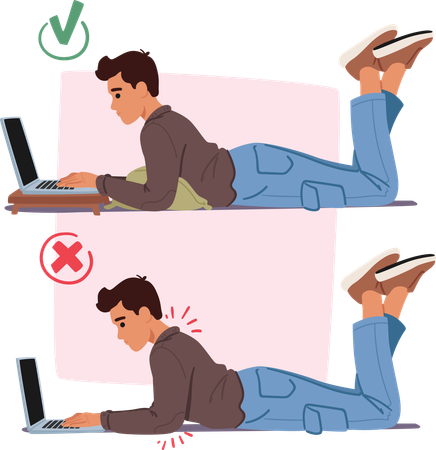 Correct and wrong posture while working on laptop  Illustration