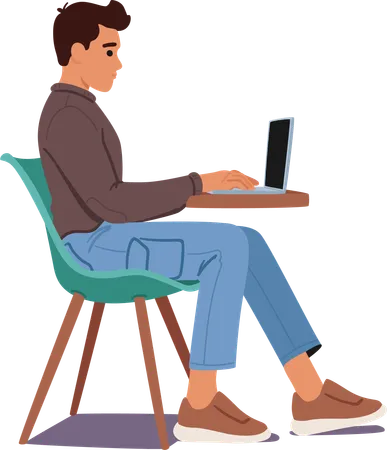 Proper Pose Male Character Sits With A Straight Back Elbows At 90 Degrees And Eyes At Screen Level Wrists Neutral And Take Breaks For Ergonomic Laptop Use Cartoon People Vector Illustration 일러스트레이션