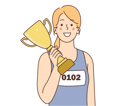 Corredora de maratón con trofeo  Ilustración