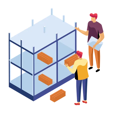 Corredores colocando bloques de construcción en un estante  Ilustración