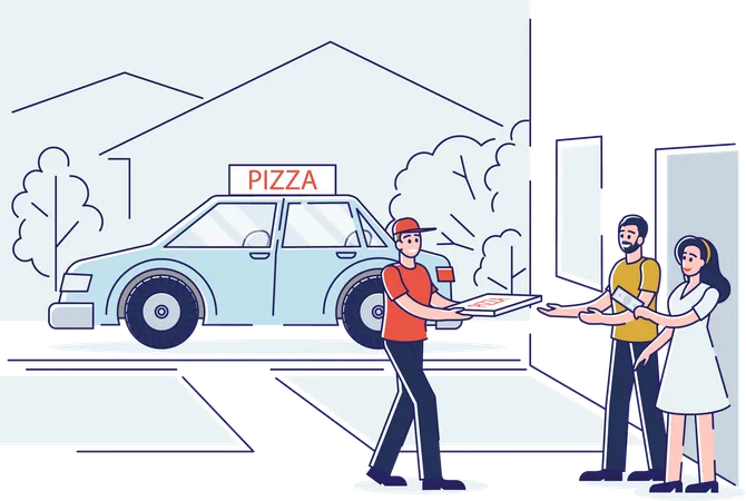 Mensageiro entregando pizza  Ilustração