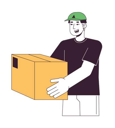 Correio feliz segurando pacote  Ilustração