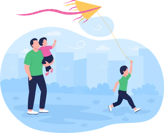 Correndo pipa voadora com crianças  Ilustração