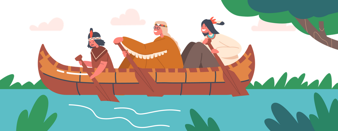 Corrida de canoa de madeira  Ilustração