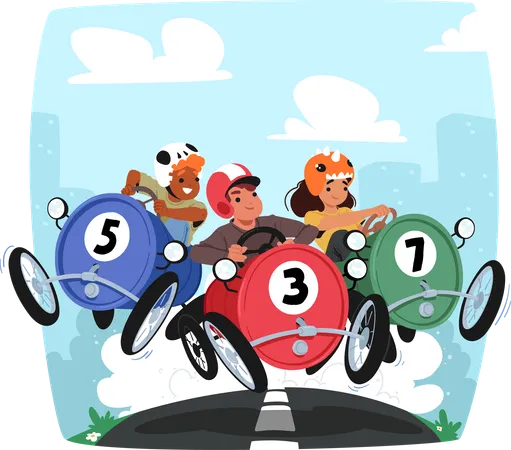 Corrida de carros a pedal  Ilustração