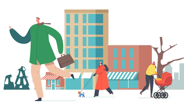 Corrida de inverno nas ruas da cidade  Ilustração