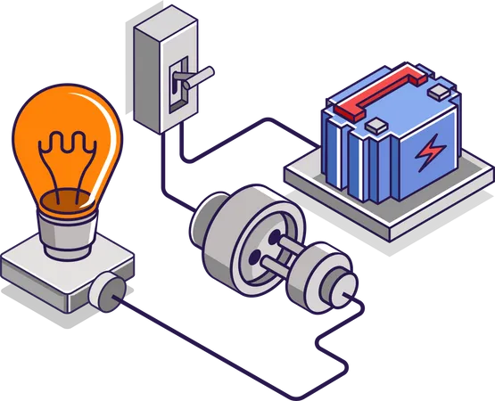 Corriente eléctrica a partir de energía de batería.  Ilustración