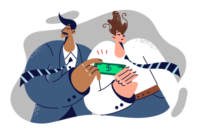Corrupt business man receives bribe from partner helping conclude unprofitable contract  Illustration